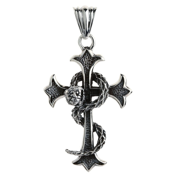 Ciondolo croce gotica serpente in argento sterling