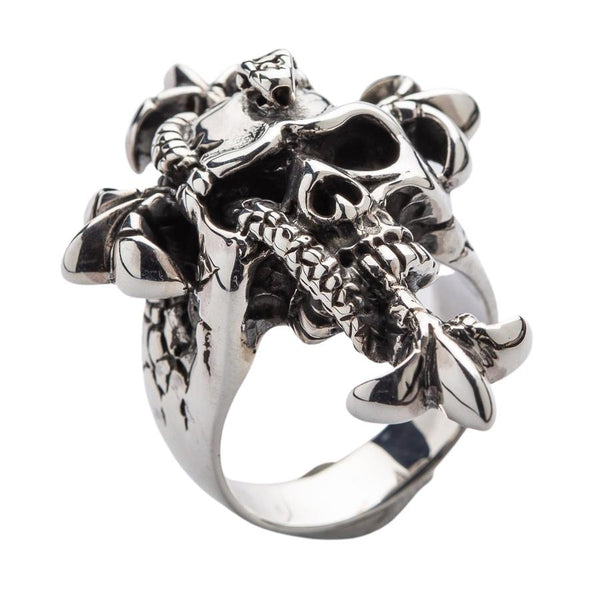 Серебряное кольцо с черепом и змеиной головой
