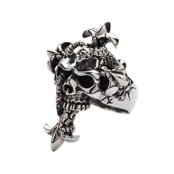 Серебряное кольцо с черепом и змеиной головой
