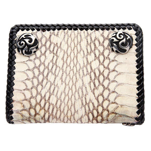 White Snake Leather Biker Wallet