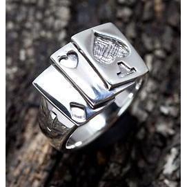 Spade Card Sterling Silver Mens Rings