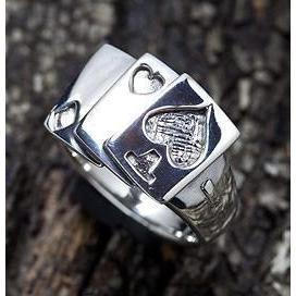 Spade Card Sterling Silver Mens Rings