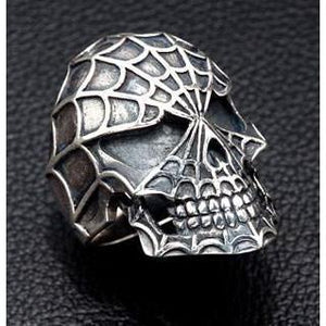Silver Spider Skull Spiderman Ring