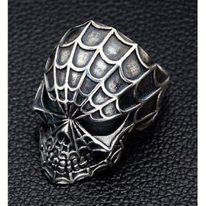 Silver Spider Skull Spiderman Ring