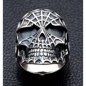 Silver Spider Skull Spiderman Ring