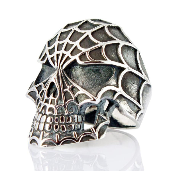 Silver Spider Skull Spiderman Ring