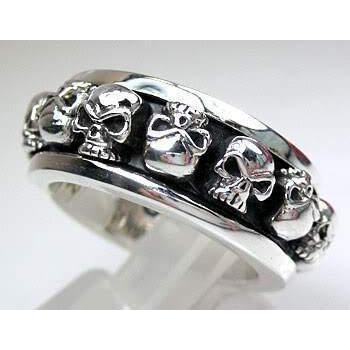 Silver Mens Skull Spinner Ring
