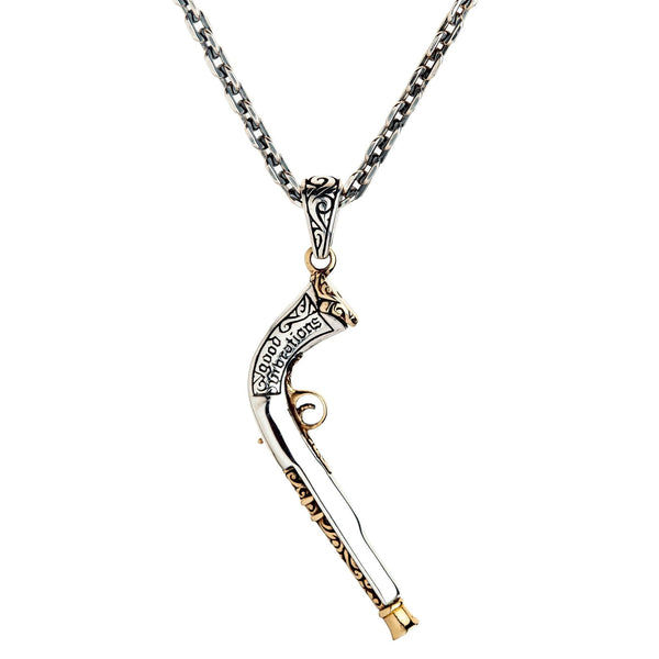 925 Sterling Silver Steampunk Mexican Shotgun Pendant Necklace