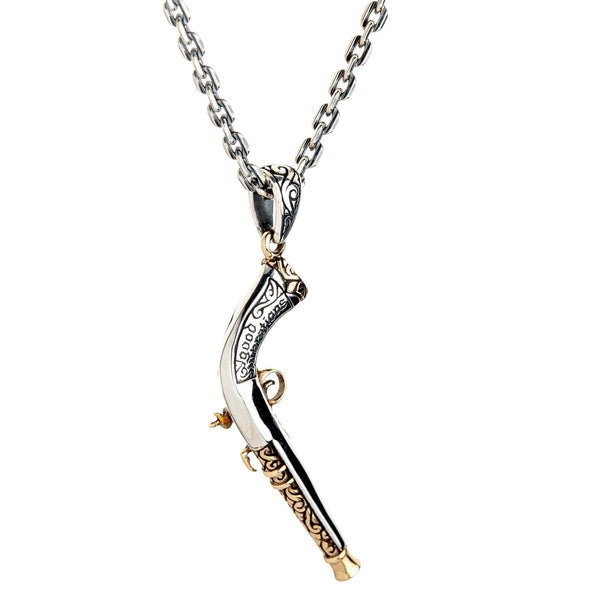 925 Sterling Silver Steampunk Mexican Shotgun Pendant Necklace