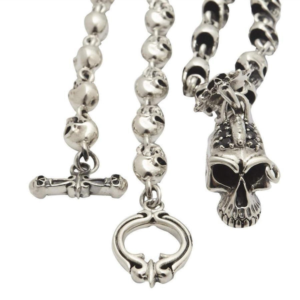 Sterling Silver Biker Punk Skull Pendant Necklace