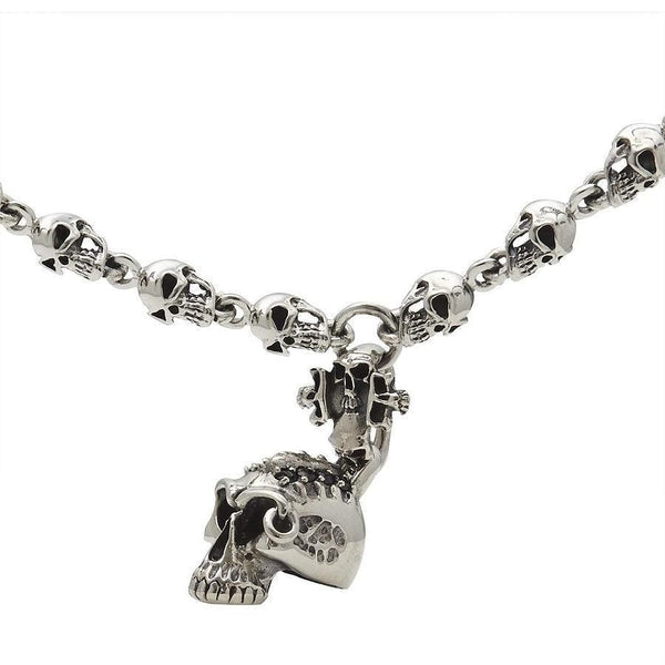 Ожерелье с подвеской в виде черепа в стиле байкерского панка из стерлингового серебра