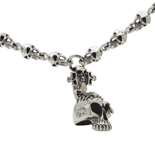 Ciondolo a forma di teschio con motivo, collana in argento sterling 925 Ciondolo a forma di teschio con motivo, collana in argento sterling 925