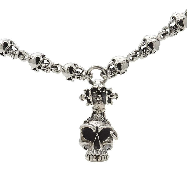 Sterling Silver Biker Punk Skull Pendant Necklace