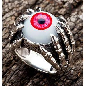 Sterling Silver Claw Red Eyeball Ring