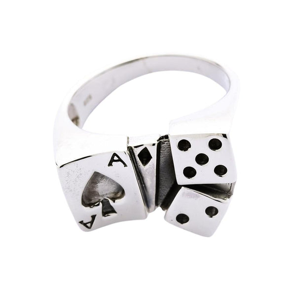 Серебряное кольцо на удачу с кубиками