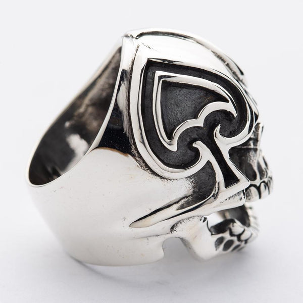Серебряное кольцо с лопатой в виде черепа
