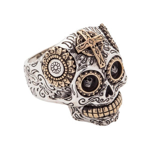Bague tête de mort en sucre en argent sterling
