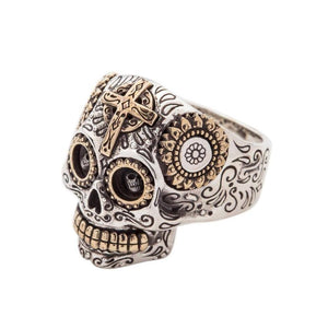 Bague tête de mort en sucre en argent sterling