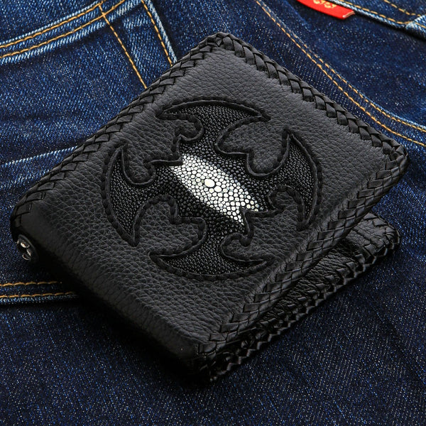 Black Leather Scorpion Stingray Biker Wallets