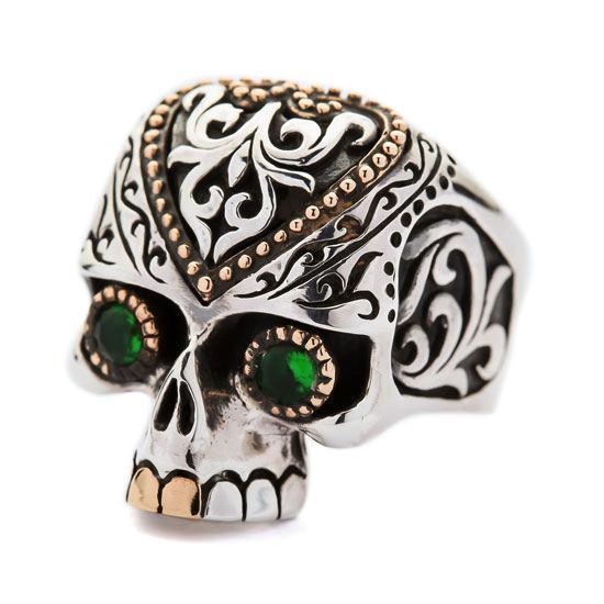 Байкерское кольцо Tribal Sugar Skull из стерлингового серебра