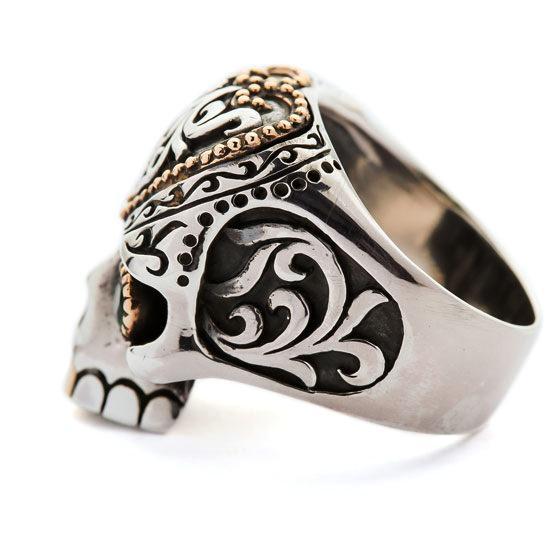 Sterling Silver Tribal Sugar Skull Biker Ring