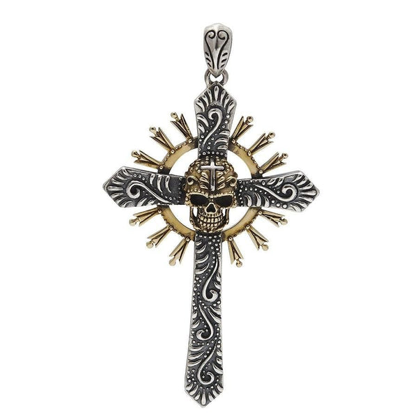 Pingente masculino mexicano crânio gótico cruz prata esterlina