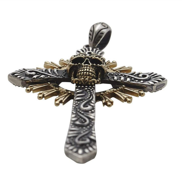 Ciondolo da uomo in argento sterling croce gotica con teschio messicano