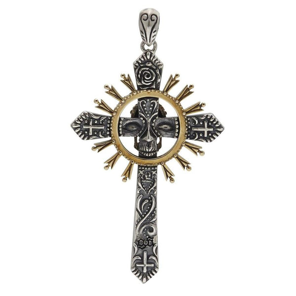 Ciondolo da uomo in argento sterling croce gotica con teschio messicano