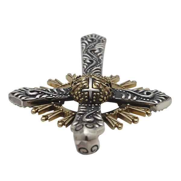 Colgante de plata de ley con cruz gótica de calavera mexicana para hombre