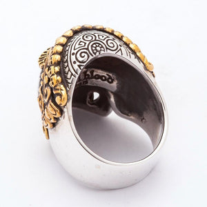 Green-Eye Tibetan Skull Sterling Silver Ring, rear inner band