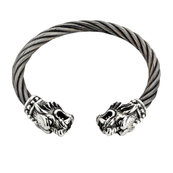 Sterling Silver Woven Tiger Head Biker Cuff Bracelet