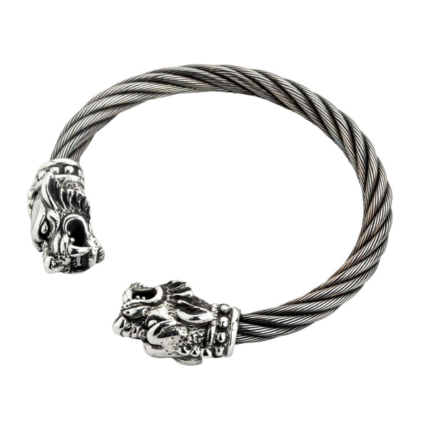 Sterling Silver Woven Tiger Head Biker Cuff Bracelet