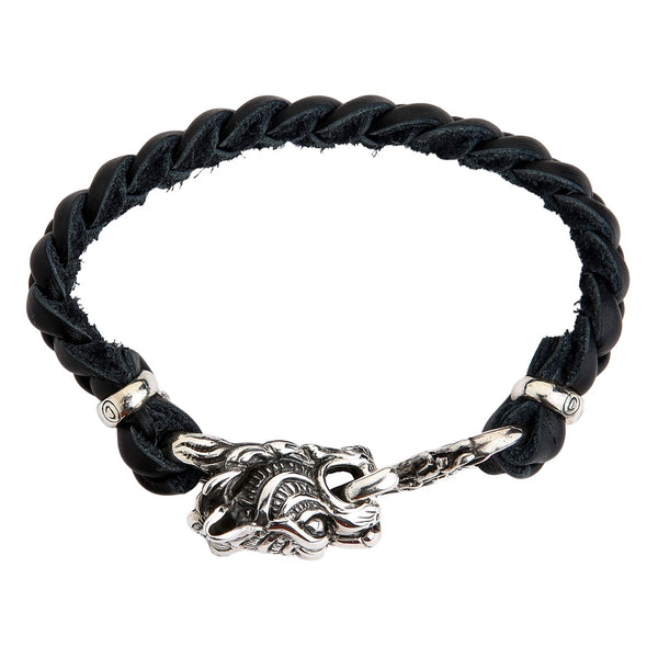 Bracelet chaîne en cuir argenté tête de tigre