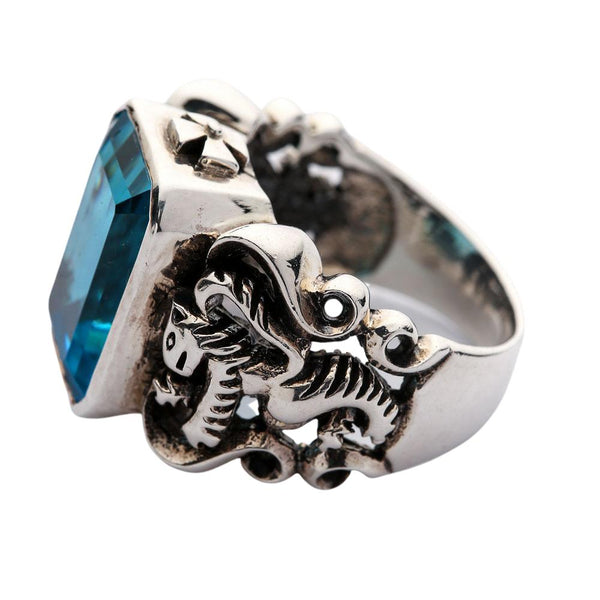 Blue Topaz Scottish Lion Rampant Mens Ring - Main Image
