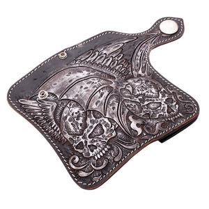 Portefeuille de motard en cuir sculpté Tribal Skull