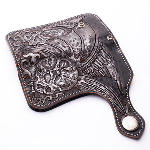 Portefeuille de motard en cuir sculpté Tribal Skull