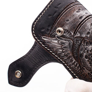 Portefeuille de motard en cuir sculpté Tribal Skull