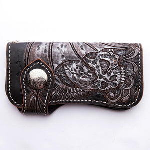 Portefeuille de motard en cuir sculpté Tribal Skull