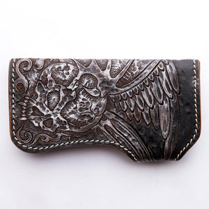 Portefeuille de motard en cuir sculpté Tribal Skull