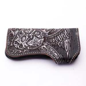 Portefeuille de motard en cuir sculpté Tribal Skull