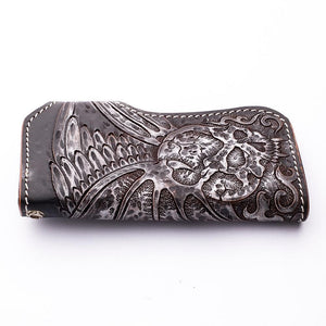 Portefeuille de motard en cuir sculpté Tribal Skull