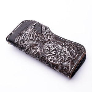 Portefeuille de motard en cuir sculpté Tribal Skull