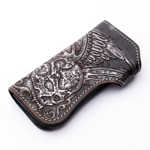 Portefeuille de motard en cuir sculpté Tribal Skull