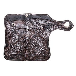 Portefeuille de motard en cuir sculpté Tribal Skull