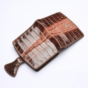 Portefeuilles pour femmes en peau de crocodile marron bicolore