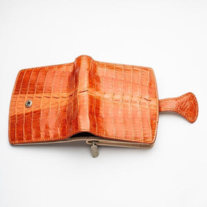 Portefeuilles pour femmes en peau de crocodile orange bicolore