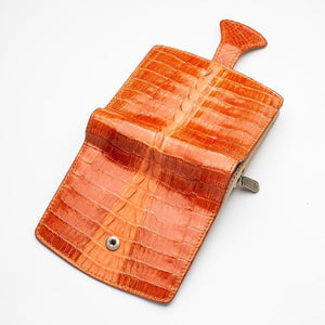 Portefeuilles pour femmes en peau de crocodile orange bicolore
