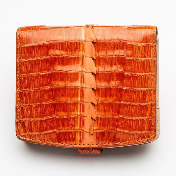 Portafogli da donna in pelle di coccodrillo arancione bicolore