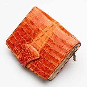 Portefeuilles pour femmes en peau de crocodile orange bicolore
