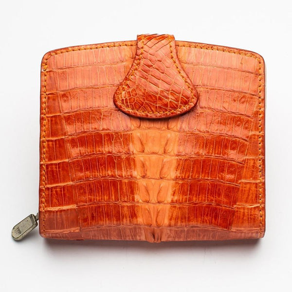 Portafogli da donna in pelle di coccodrillo arancione bicolore
